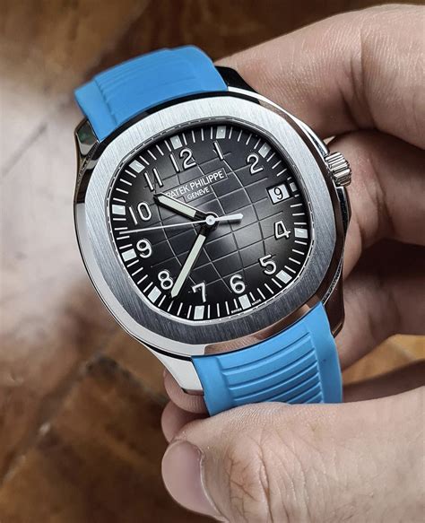 patek philippe nautilus blue leather strap|patek philippe aquanaut rubber strap.